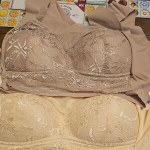 Lace Trim Padded Bra in Taupe and Cream